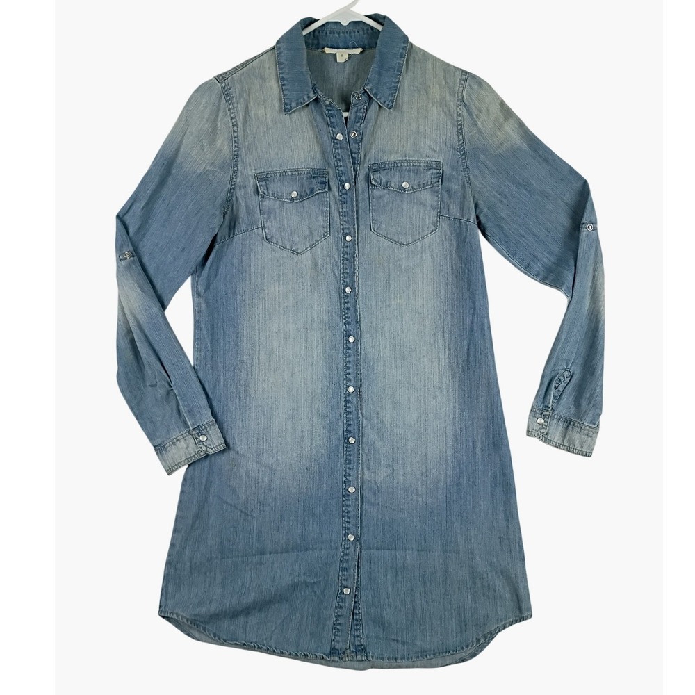 Buddy Basics Steamboat Chambray Pearl Snap Dress Womens M Blue Y2K Western Denim